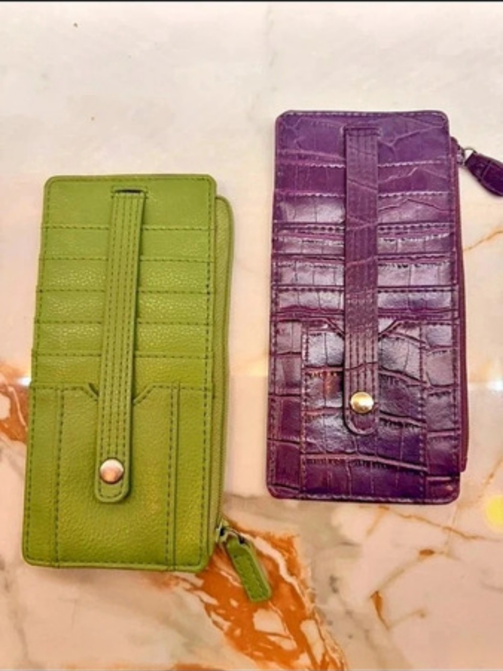 Double Zip Wallets Green & Purple